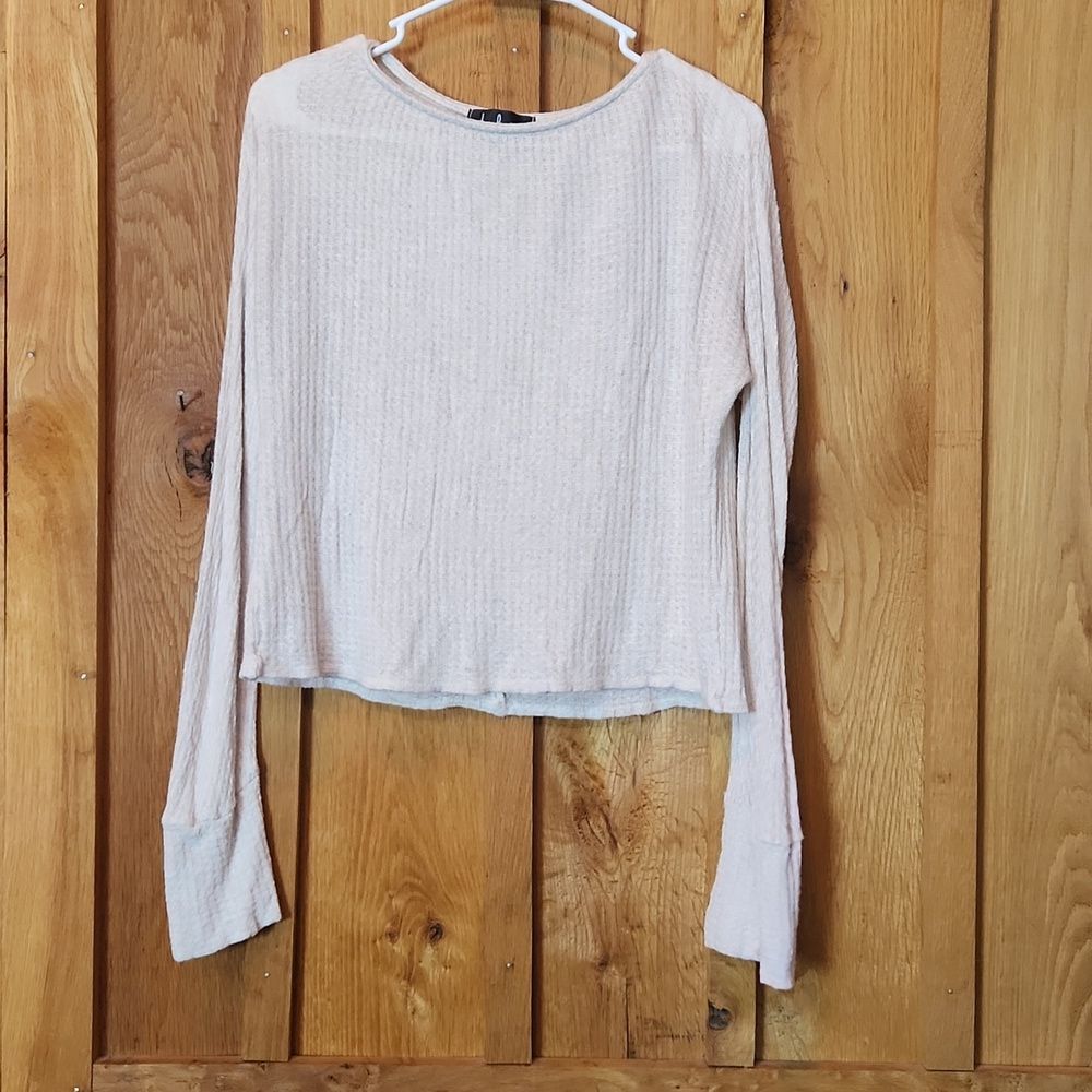 Lulus Waffle Knit Lightweight Round Neck Long Sleeve Sweater, Small, Tan Beige